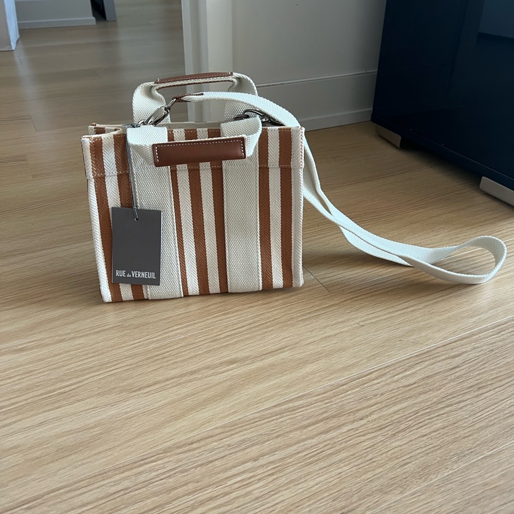 Striped Tan and Cream Mini Tote